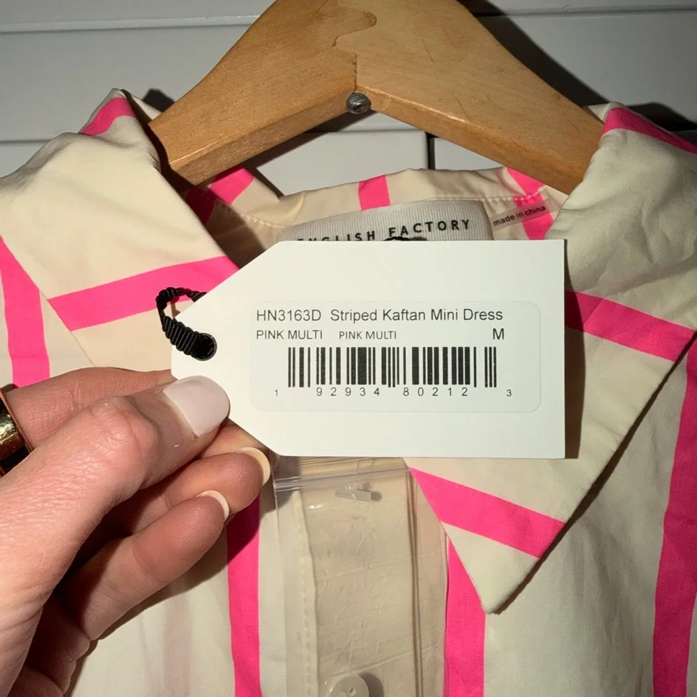 NWT English Factory Woman’s Button Down Shirt with Pink and Cream Stripes - Picture 3 of 8